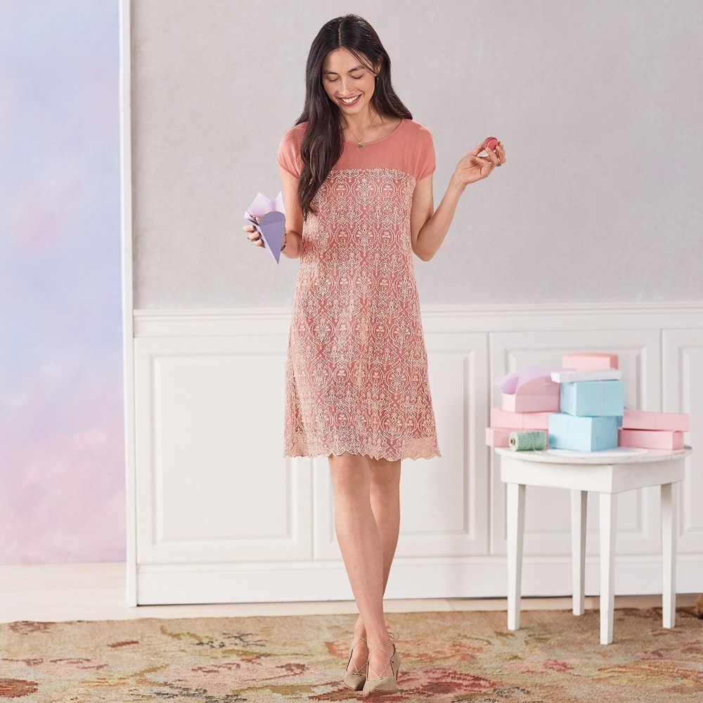 Sundance rose palace peach and ivory embroidered dress